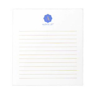Bloc-note Or & Bleu Simple Moderne Monogramme Personnalisé