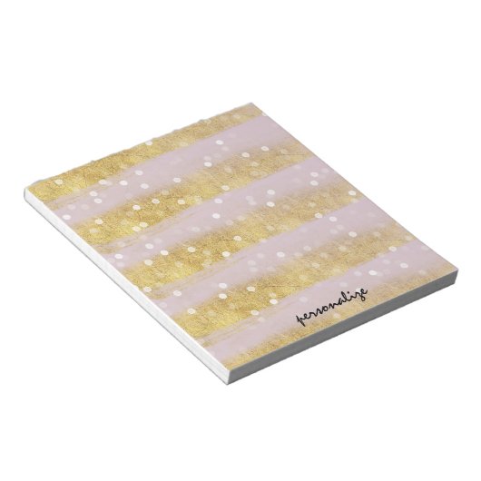 Bloc-note Or et rose rayures Bokeh Confetti (Incliné)