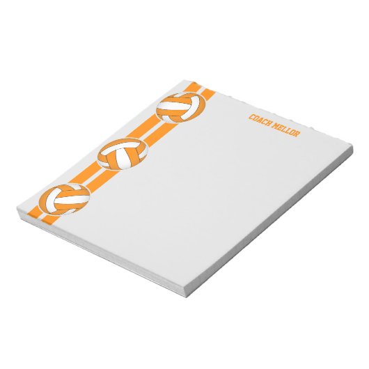 Bloc-note orange blanc équipe couleurs entraîneur de volley- (Tourné)