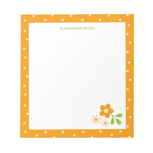 Bloc-note Orange Chaud Fleurs Ditsy Points de Polka Personna (Devant)