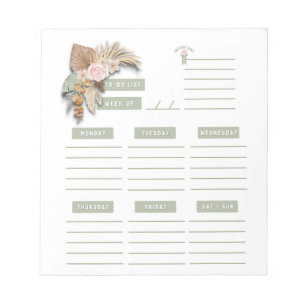 Bloc-note Organiseur hebdomadaire bohème floral vert rose