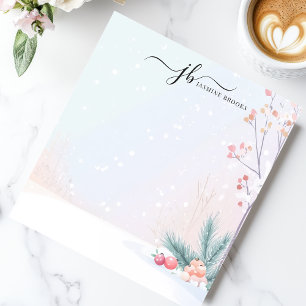 Bloc-note Ornements botaniques de neige d'hiver Personnalisé