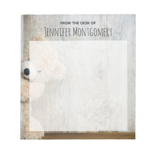 Bloc-note Ours farci mignon Fond en bois rustique