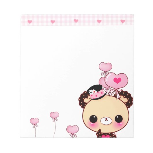 Bloc-note Ours mignon et ballons roses (Devant)