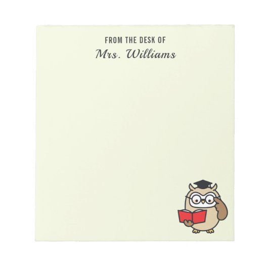 Bloc-note Owl Du Bureau De Nom Personnalisé Professeur Bibli (Devant)