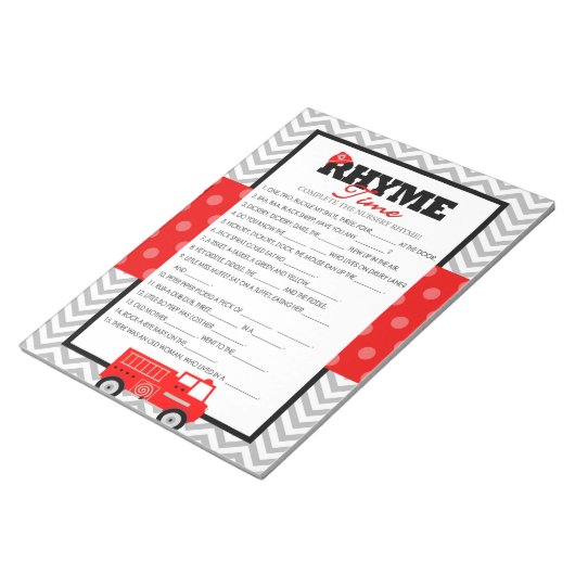 Bloc-note Pack de jeu Baby shower de rime de camion de pompi (Incliné)