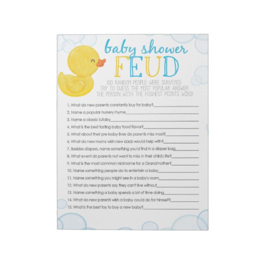 Bloc-note Pack de jeu Baby shower en caoutchouc (Tourné)