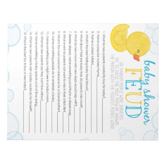 Bloc-note Pack de jeu Baby shower en caoutchouc (Devant)