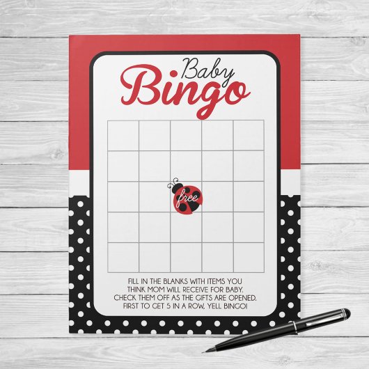 Bloc-note Pack de jeu de Baby shower de Bingo de Ladybug