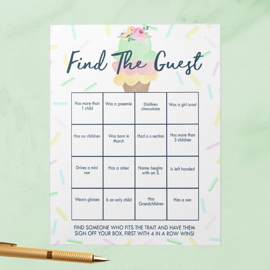 Bloc-note Pack de jeu de douche de bingo invité de crème gla