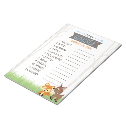 Bloc-note Pack de jeu Word Scramble Blue Woodland Baby showe (Incliné)