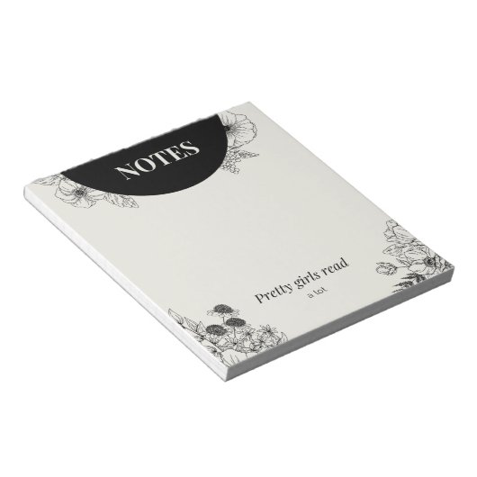 Bloc-note Page de notes de lecture florale monochrome (Incliné)