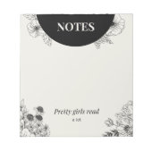 Bloc-note Page de notes de lecture florale monochrome (Devant)