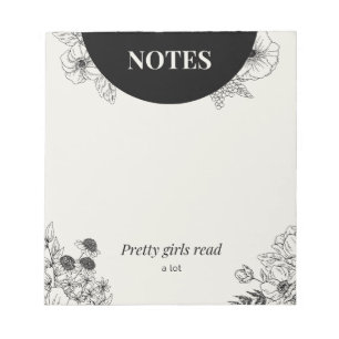 Bloc-note Page de notes de lecture florale monochrome