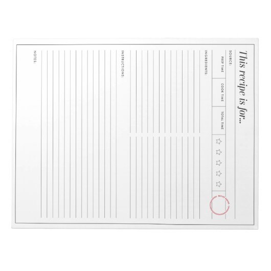 Bloc-note Page de recette avec classement étoile (Devant)