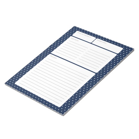 Bloc-note Page de recette Bleu et Pois (Incliné)