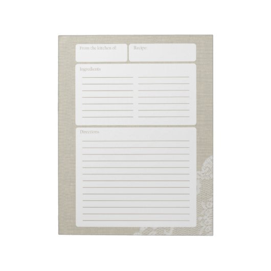 Bloc-note Page de recette Brûlure et dentelle (Tourné)