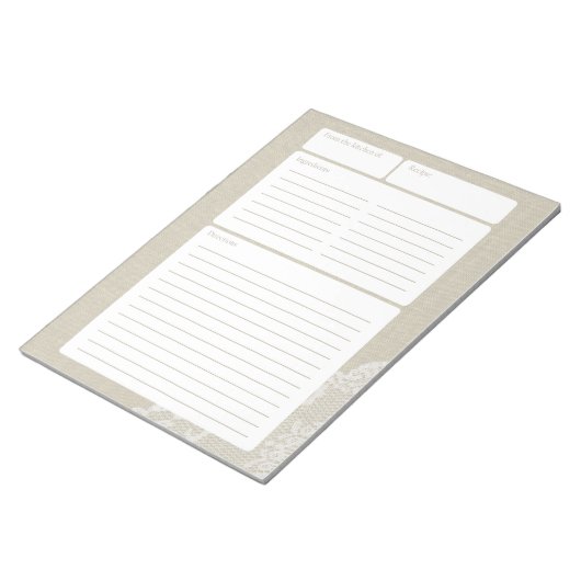 Bloc-note Page de recette Brûlure et dentelle (Incliné)