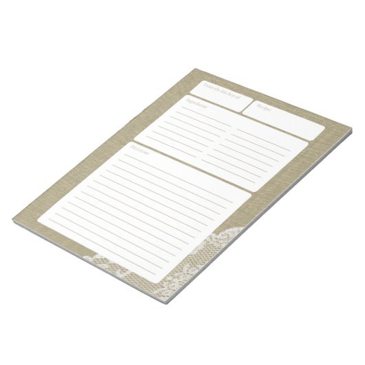 Bloc-note Page de recette : Burlap et dentelle (Incliné)