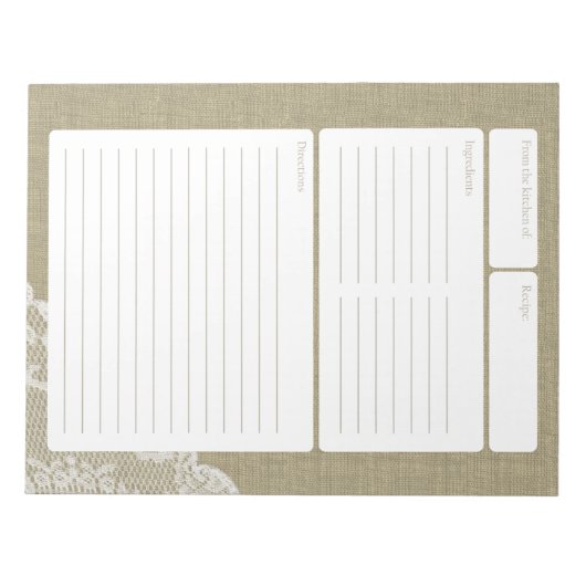 Bloc-note Page de recette : Burlap et dentelle (Devant)