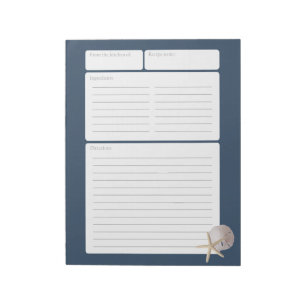 Bloc-note Page de recette Dollar de sable bleu et Starfish