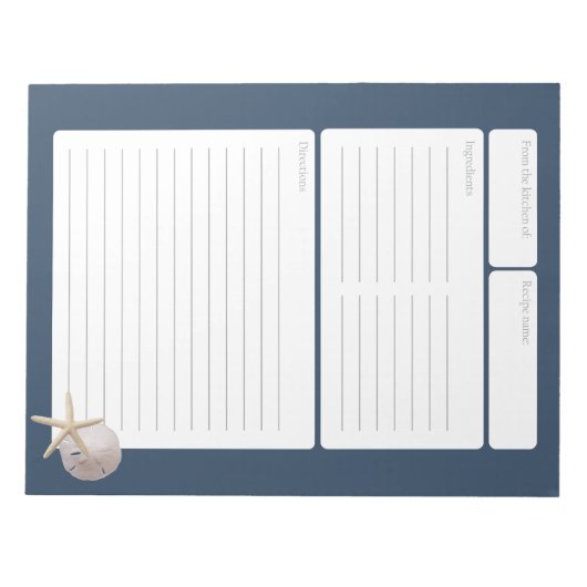 Bloc-note Page de recette Dollar de sable bleu et Starfish (Devant)