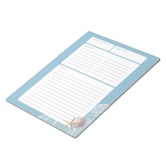 Bloc-note Page de recette Dollar et dentelle de sable bleu (Incliné)