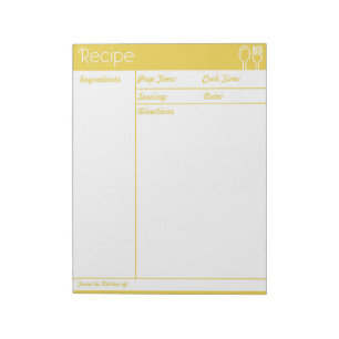 Bloc-note Page de recette jaune simple sans ligne