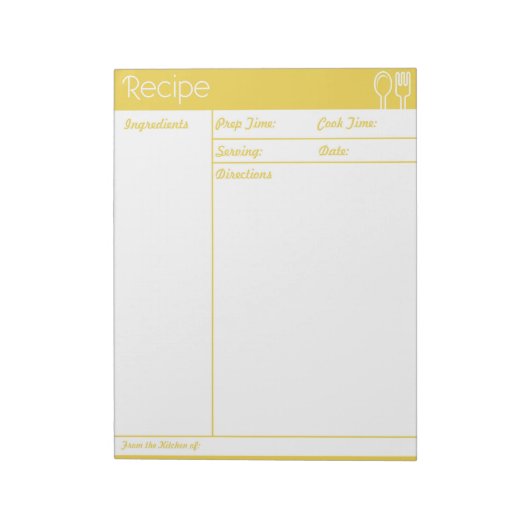 Bloc-note Page de recette jaune simple sans ligne (Tourné)