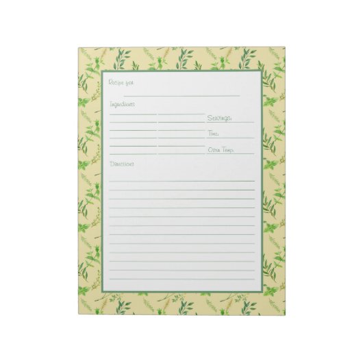 Bloc-note Page de recette pour Classeur Feuille de Herbe Ver (Tourné)