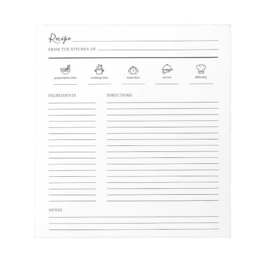 Bloc-note Page Livre de recettes minimaliste moderne (Devant)