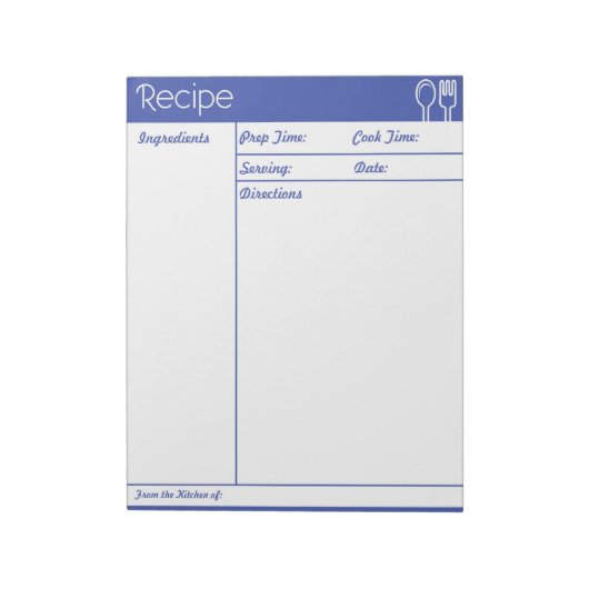 Bloc-note Page Recette bleue simple sans ligne (Tourné)