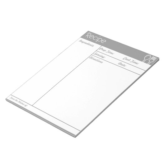 Bloc-note Page Recette grise sans ligne simple (Incliné)