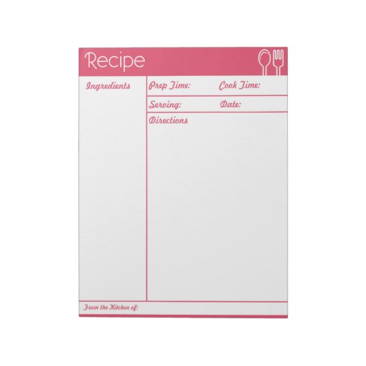 Bloc-note Page Recette rose simple sans ligne (Tourné)