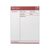 Bloc-note Page Recette rouge sans ligne simple (Tourné)