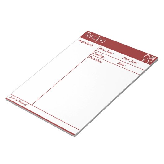 Bloc-note Page Recette rouge sans ligne simple (Incliné)