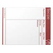 Bloc-note Page Recette rouge sans ligne simple (Devant)