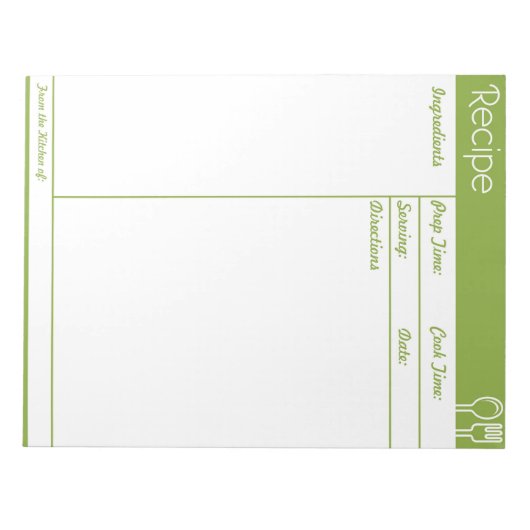 Bloc-note Page Recette verte sans ligne simple (Devant)