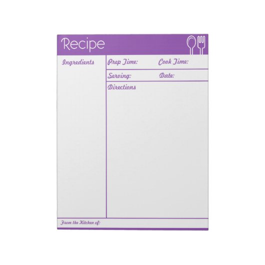 Bloc-note Page Recette violette simple sans ligne (Tourné)