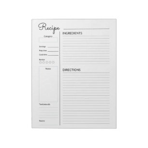 Bloc-note Pages de recette de base