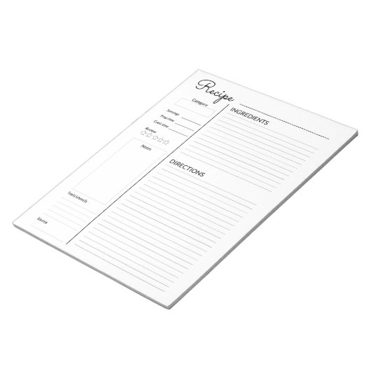 Bloc-note Pages de recette de base (Incliné)