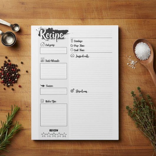 Bloc-note Pages de recette de base personnalisées vierges