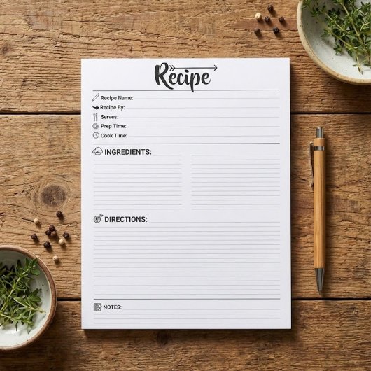 Bloc-note Pages de recette vierges / Papiers | Recharge Mini
