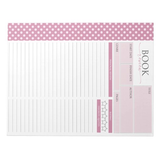 Bloc-note Pages d'évaluation de la lecture de Rose Cashmere (Devant)