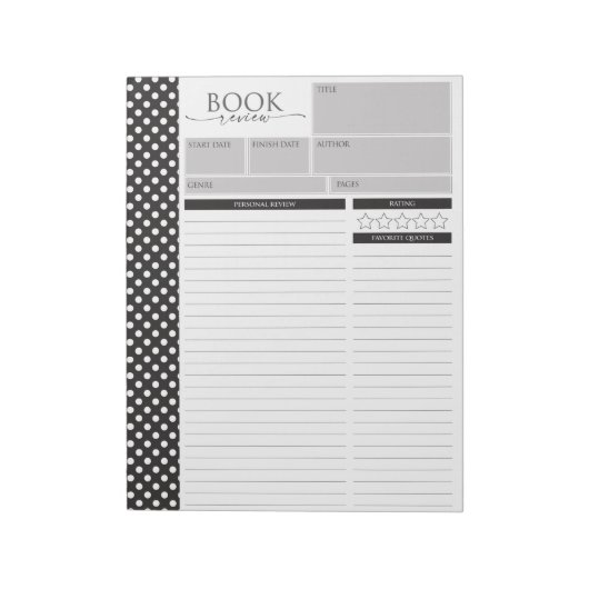 Bloc-note Pages Noir et Blanc de révision de lecture Bloc-no (Tourné)