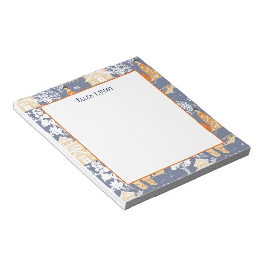 Bloc-note Pagode de la Chinoiserie orange et bleue (Incliné)