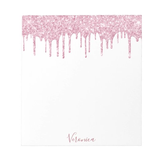 Bloc-note Pailleté rose pâle gouttes nom blanc (Devant)