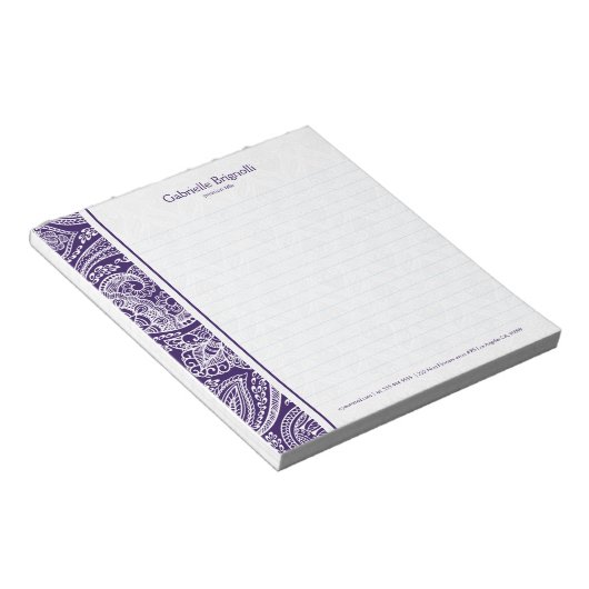 Bloc-note Paisley blanc sur violet (Incliné)