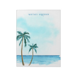 Bloc-note Palmier tropical bleu et blanc rétro