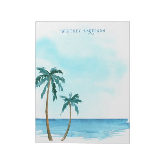 Bloc-note Palmier tropical bleu et blanc rétro (Tourné)